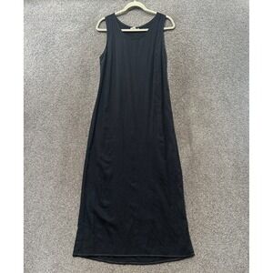 VTG Victoria Holly Maxi Dress Medium Black Linen Rayon Sleeveless Side Slit